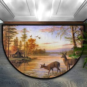 pardick forest sunset animal deer half round door mat non-slip soft half circle area rug washable durable decor half moon hearth rugs for floor indoor living room bedroom kitchen fireplace rug