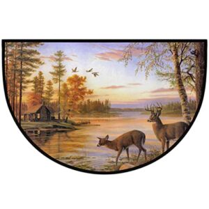 Pardick Forest Sunset Animal Deer Half Round Door mat Non-Slip Soft Half Circle Area Rug Washable Durable Decor Half Moon Hearth Rugs for Floor Indoor Living Room Bedroom Kitchen Fireplace Rug