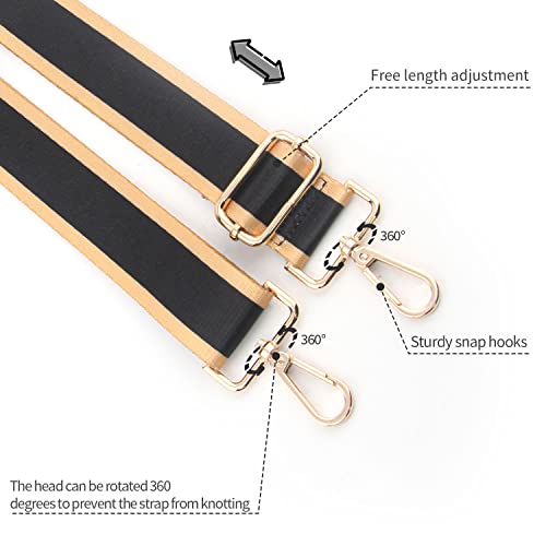 chushui Replacement Purse Strap,Wide Adjustable Crossbody Shoulder Straps for Handbags,Black with Dark Gold Trim