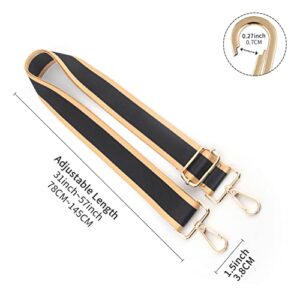 chushui Replacement Purse Strap,Wide Adjustable Crossbody Shoulder Straps for Handbags,Black with Dark Gold Trim