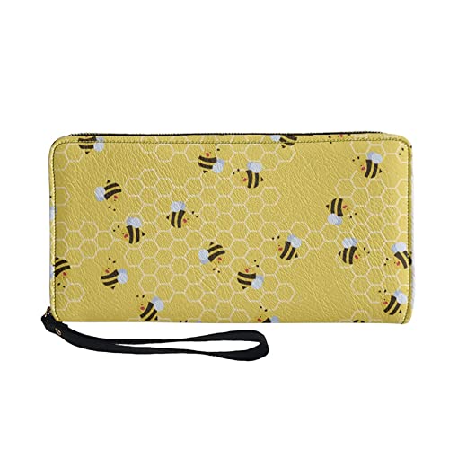 Coldinair Cute Honey Bee Print Zip Around Wallet for Women Cell Phone Holder Clutch Travel Purse with Wristlet