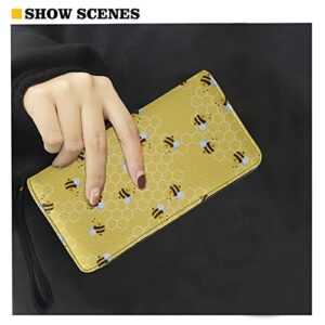 Coldinair Cute Honey Bee Print Zip Around Wallet for Women Cell Phone Holder Clutch Travel Purse with Wristlet