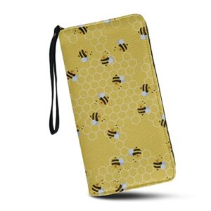 Coldinair Cute Honey Bee Print Zip Around Wallet for Women Cell Phone Holder Clutch Travel Purse with Wristlet