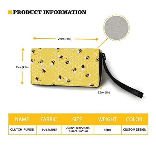 Coldinair Cute Honey Bee Print Zip Around Wallet for Women Cell Phone Holder Clutch Travel Purse with Wristlet