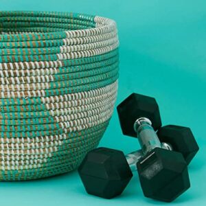 Colorful Baskets from Senegal (Medium Blue and White Basket with Hood)