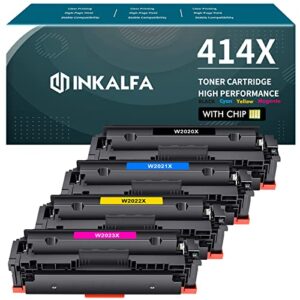 inkalfa 414x toner cartridges 4 pack high yield 414a (with chip) compatible replacement for hp 414x w2020x 414a w2020a work for hp color pro mfp m479fdw m454dw m479fdn m454dn m479 m454 printer toner