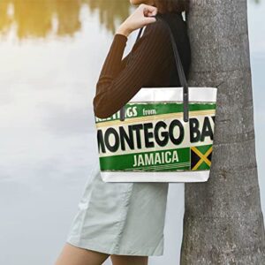 Soft Leather Tote Shoulder Bag Greetings From Montego Bay Large Capacity Shopping Bag with Strong Handles Handbag