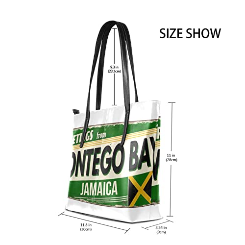 Soft Leather Tote Shoulder Bag Greetings From Montego Bay Large Capacity Shopping Bag with Strong Handles Handbag