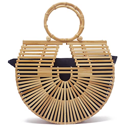 TOPSMU Bamboo Designer Purses Handbags Tote Bag For Women Straw Beach Bags Mini Small