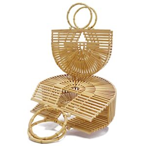 TOPSMU Bamboo Designer Purses Handbags Tote Bag For Women Straw Beach Bags Mini Small