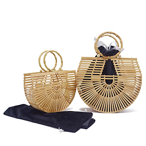 TOPSMU Bamboo Designer Purses Handbags Tote Bag For Women Straw Beach Bags Mini Small