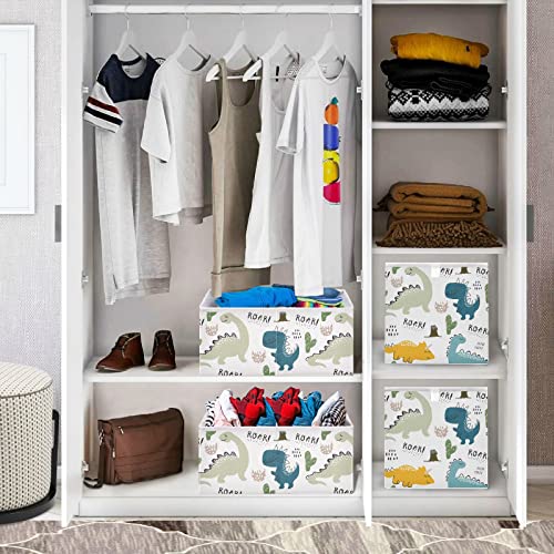 Childish Dinosaur Storage Baskets for Shelves Foldable Collapsible Storage Box Bins with Cube Closet Organizers for Pantry Organizing Shelf Nursery Home Closet,16 x 11inch