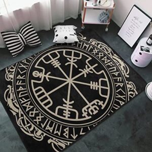fashion soft cozy area rug indoor thick throw rugs carpets floor mats (black celtic viking design magical runic compass vegvisir in the circle of norse runes and dragons tattoo decorative)