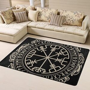 Fashion Soft Cozy Area Rug Indoor Thick Throw Rugs Carpets Floor Mats (Black Celtic Viking Design Magical Runic Compass Vegvisir in The Circle of Norse Runes and Dragons Tattoo Decorative)