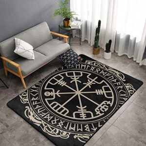 Fashion Soft Cozy Area Rug Indoor Thick Throw Rugs Carpets Floor Mats (Black Celtic Viking Design Magical Runic Compass Vegvisir in The Circle of Norse Runes and Dragons Tattoo Decorative)