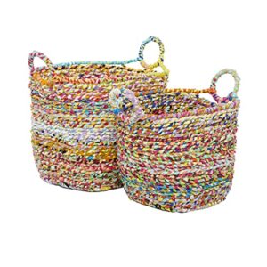 cosmoliving by cosmopolitan cotton round storage basket with handles, set of 2 16″, 14″h, multi colored