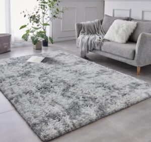 tabayon 8 x 10 feet shag area rugs, ultra soft indoor modern nursery rug, tie-dyed light grey plush shaggy throw carpets for boy and girls room dorm living room