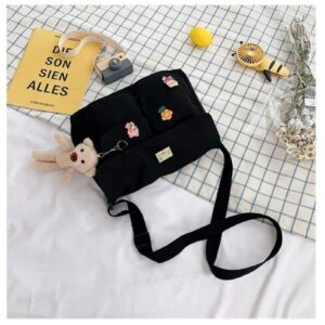 Canvas Crossbody Bag with Kawaii Pins and Pendent,Casual Shoulder Messenger Bag Students Schoolbag for Girls Women