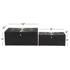 CosmoLiving by Cosmopolitan Wood Geometric Box with Hinged Lid, Set of 2 10", 8"W, Black