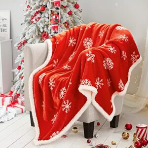 touchat red sherpa christmas throw blanket, fuzzy fluffy soft cozy blanket, fleece flannel plush microfiber blanket for couch bed sofa (50″ x 60″,snowflake)