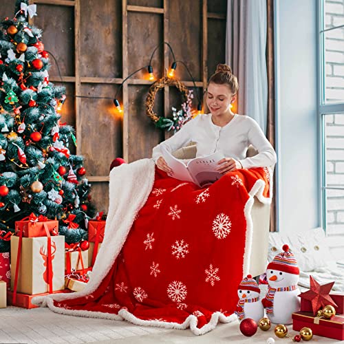 Touchat Red Sherpa Christmas Throw Blanket, Fuzzy Fluffy Soft Cozy Blanket, Fleece Flannel Plush Microfiber Blanket for Couch Bed Sofa (50" X 60",Snowflake)