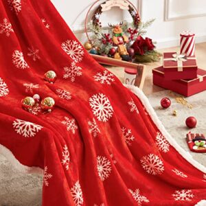 Touchat Red Sherpa Christmas Throw Blanket, Fuzzy Fluffy Soft Cozy Blanket, Fleece Flannel Plush Microfiber Blanket for Couch Bed Sofa (50" X 60",Snowflake)