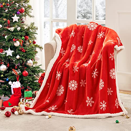 Touchat Red Sherpa Christmas Throw Blanket, Fuzzy Fluffy Soft Cozy Blanket, Fleece Flannel Plush Microfiber Blanket for Couch Bed Sofa (50" X 60",Snowflake)