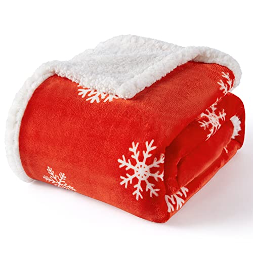 Touchat Red Sherpa Christmas Throw Blanket, Fuzzy Fluffy Soft Cozy Blanket, Fleece Flannel Plush Microfiber Blanket for Couch Bed Sofa (50" X 60",Snowflake)