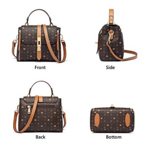 PVC Leather Handbags for Women, Faux Leather Ladies Small Monogram Top-handle Bags with Adjustable Shoulder Strap Mini Crossbody Zipper Bags Womens Signature Satchel Purses and Handbags Girls (Brown)