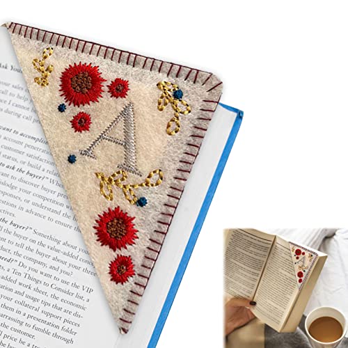 Personalized Embroidered Corner Bookmark Letters Cute Flower Bookmarks Felt Triangle Book Markers Corner Bookmark for Book Lovers (D, Fall)