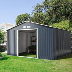 Goplus Storage Shed, Metal 11’ X 10’ Outdoor Building Organizer with 4 Vents & Double Sliding Door for Garden Backyard Farm (11'X10')