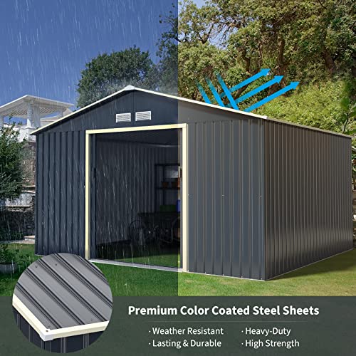 Goplus Storage Shed, Metal 11’ X 10’ Outdoor Building Organizer with 4 Vents & Double Sliding Door for Garden Backyard Farm (11'X10')