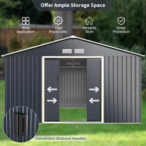 Goplus Storage Shed, Metal 11’ X 10’ Outdoor Building Organizer with 4 Vents & Double Sliding Door for Garden Backyard Farm (11'X10')
