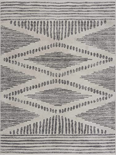 Tigris Collection Nikea Geometric Southwestern Farmhouse Living Room Bedroom Dining Room Area Rug - Vintage Distressed - Boho Aztec Tribal Pattern - Ivory, Beige, Gray - 7'10" x 10'