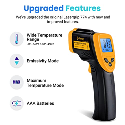 Etekcity Infrared Thermometer Upgrade 774, Heat Temperature Temp Gun for Cooking, Laser IR Surface Tool for Pizza, Griddle, Grill, HVAC, Engine, Accessories, -58°F to 842°F, Yellow