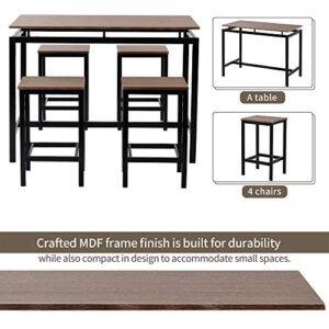 P PURLOVE 5 Pcs Dining Table Set for 4,Counter Height Table and Chair Set for 4, Wood Pub Bar Table Set Perfect for Breakfast Nook, Small Space