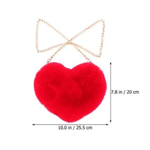 PartyKindom Heart Bag Tote Bags with Chain- Handbags for Women, Plush Peach Heart Crossbody Bag Wallet Large Purses Shoulder Bag Bucket Cross- body Purse (Red) Heart Shaped Purse