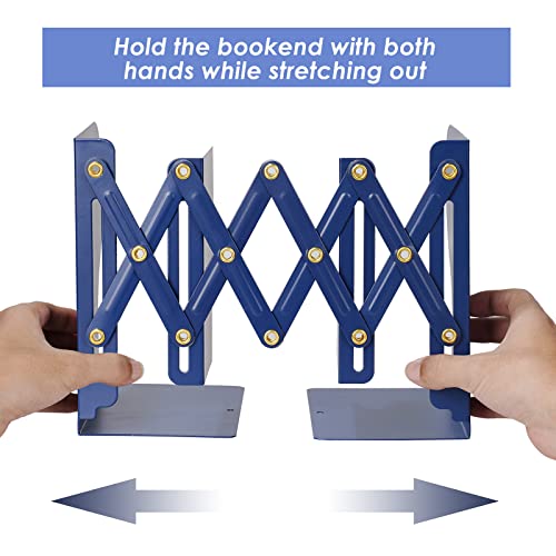 Hossejoy Adjustable Bookends, Heavy Duty Metal Book Ends, Expandable Bookcase Book Holder Stand Shelf Rack for Student Office Book File Organizer Storage, Extends up to 19 inches (Blue)