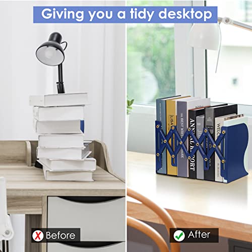 Hossejoy Adjustable Bookends, Heavy Duty Metal Book Ends, Expandable Bookcase Book Holder Stand Shelf Rack for Student Office Book File Organizer Storage, Extends up to 19 inches (Blue)