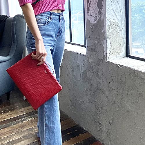 TERACOTA Wristlet Clutch Crocodile Grain PU Leather Purses for Women Evening Bag Red