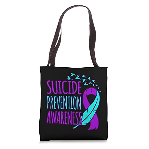 Suicide Prevention Awareness Happy Ribbon Support Graphic Tote Bag