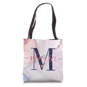 maria letter m initial monogram calligraphy personalized tote bag