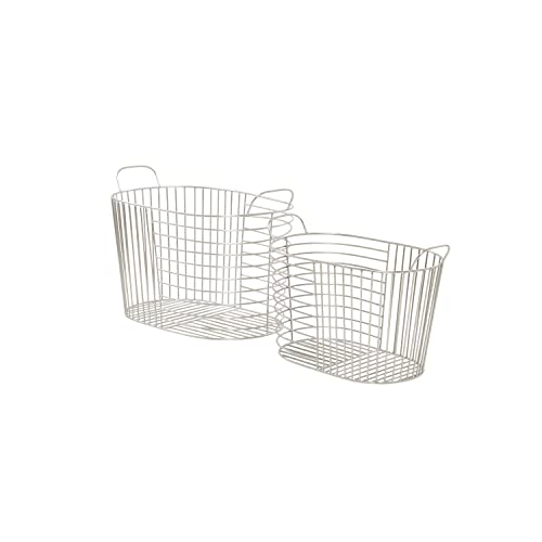 CosmoLiving by Cosmopolitan Contemporary Metal Round Storage Basket, Set of 2 14", 12"H, Silver