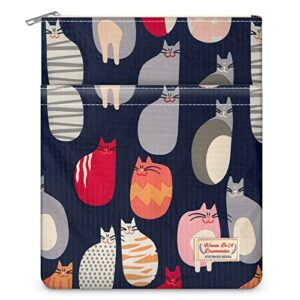 book sleeve for book lovers with zipper, book nerd book protector, book covers for hardcover washable multifunctional book sleeves fits most standard paperbacks, medium 11 inch x 9 inch blue fat cat