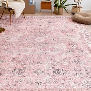 fashriend doria machine washable area rug 3’6”×5’6” non-slip foldable for living room bedoom kitchen boho bohemian vintage persian pink