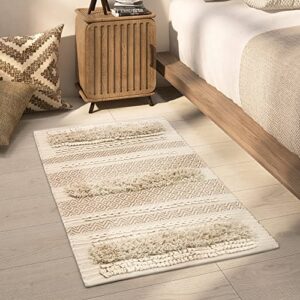 sumgar beige 2×3 area rug boho rugs cotton woven textured thick cream neutral throw rug,handmade tufted knoted soft carpet with sparkle gold metalic pattern for living room bedroom entryway