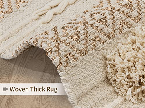 SUMGAR Beige 2x3 Area Rug Boho Rugs Cotton Woven Textured Thick Cream Neutral Throw Rug,Handmade Tufted Knoted Soft Carpet with Sparkle Gold Metalic Pattern for Living Room Bedroom Entryway