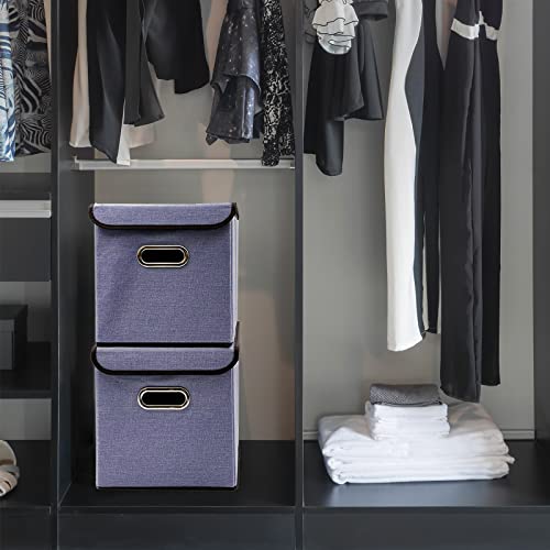 Foldable Cube Storage Bin with Lid, Set of 2, Collapsible Storage Basket with Lid ,25 CM x 25 CM, Boho Basket , Nursery Storage Bin, Cube Storage Baskets for Living Room Home Bedroom Closet Office Purple