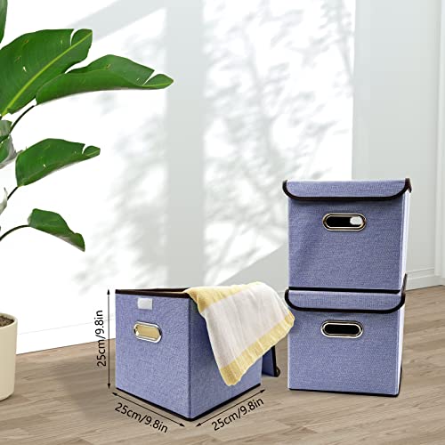 Foldable Cube Storage Bin with Lid, Set of 2, Collapsible Storage Basket with Lid ,25 CM x 25 CM, Boho Basket , Nursery Storage Bin, Cube Storage Baskets for Living Room Home Bedroom Closet Office Purple