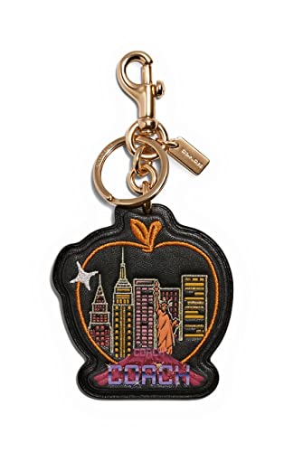 COACH Womens Souvenir Skyline Apple Bag Charm In Signature Canvas Khaki/Black